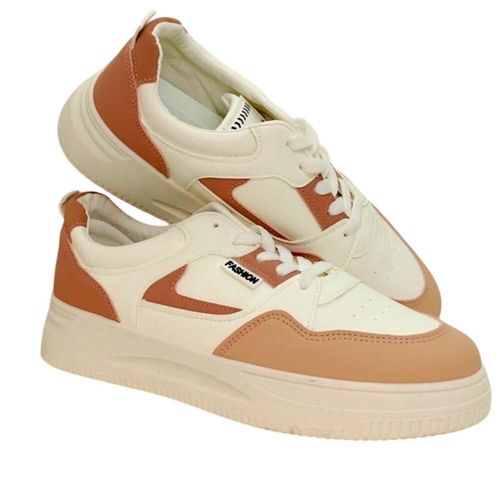 Women's Designer Sneakers - Salmon & White - Size 11